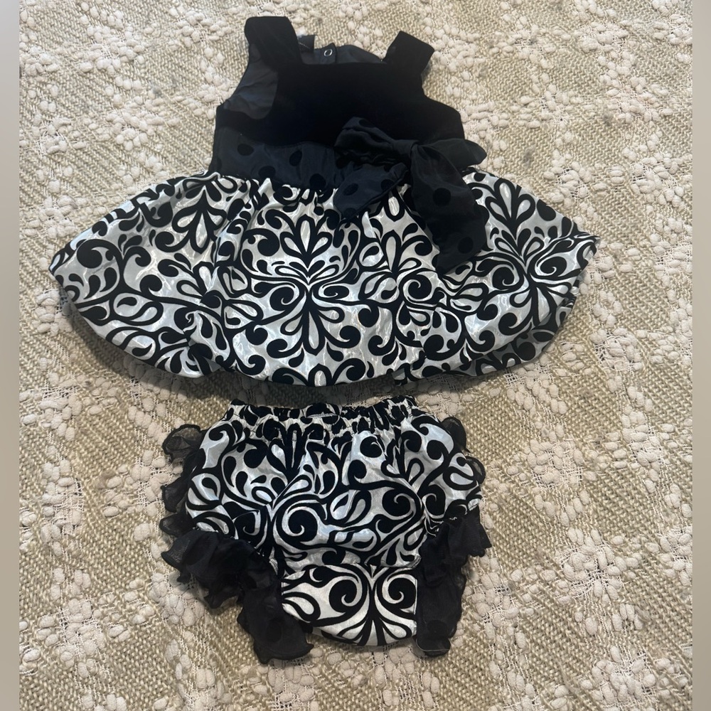Mud Pie Baby Girl Party Dress 0/6 Months - Black and White